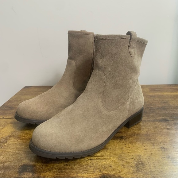 Walking Cradles Womens Kimber Taupe Suede Block Heel Booties Ankle Boots Shoes - Picture 2 of 10